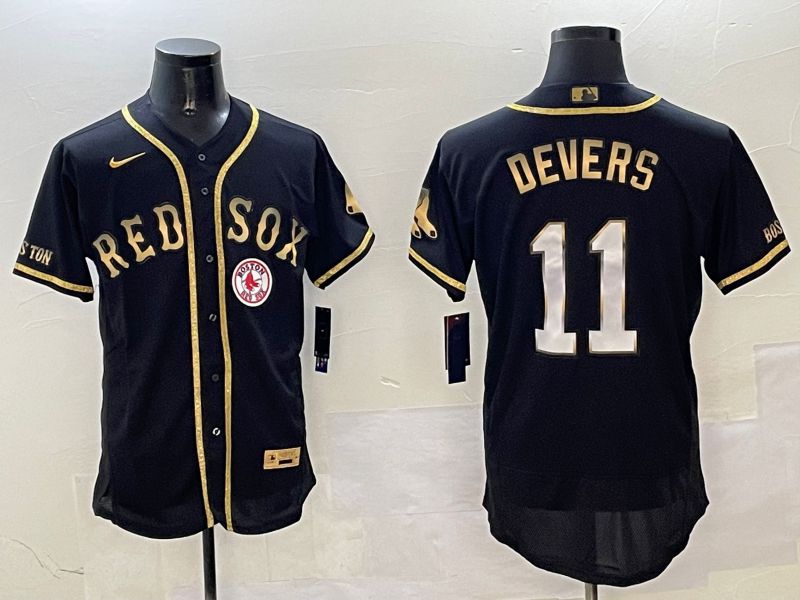 Men Boston Red Sox 11 Devers Black Gold three generations Elite 2025 Nike MLB Jersey style 1